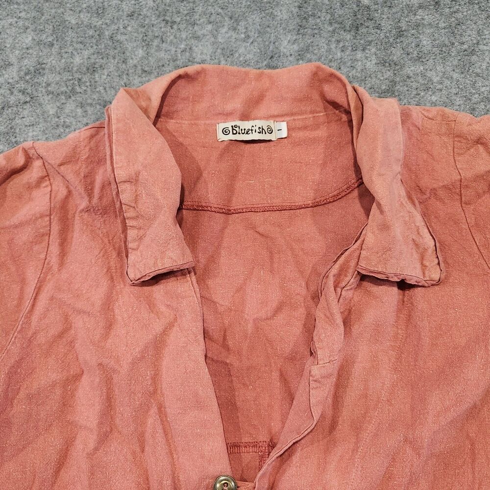 VTG Bluefish Womens 1 Hemp Linen Red Button Up Shirt Jacket Oversized - Picture 6 of 14